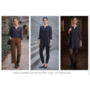 Cabi Women Tunic Top XS Geometric Print Purple Gray Light Academia Minimalist